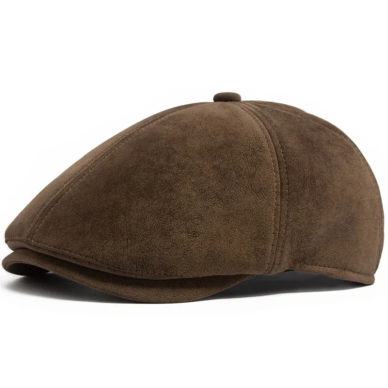 Flint Suede Leather 6 Panels Newsboy Cap