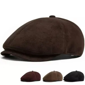 Flint Suede Leather 6 Panels Newsboy Cap boater hat with bow in beach sunlight