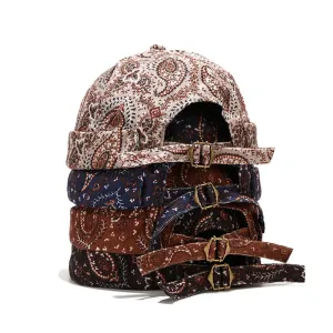 Floral Cashew Docker Cap stylish boater hat with ribbon on model
