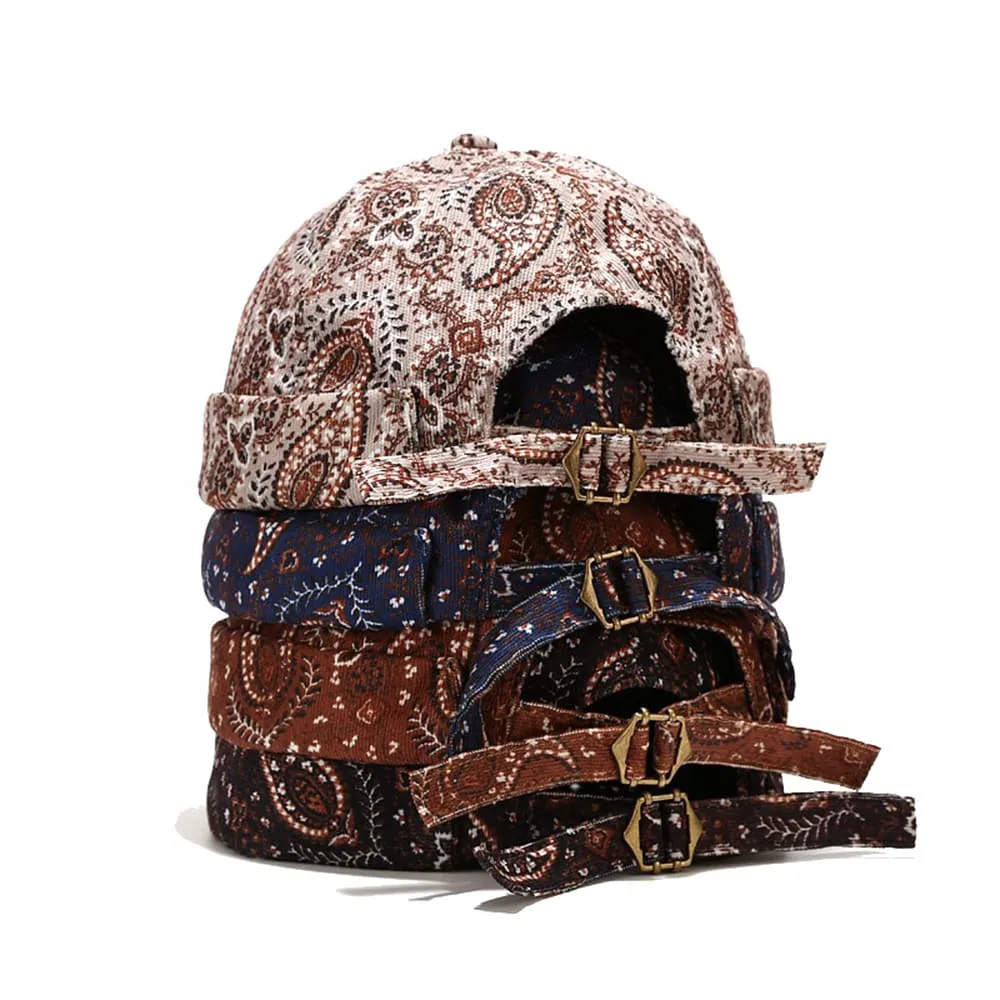 Floral Cashew Docker Cap stylish boater hat with ribbon on model