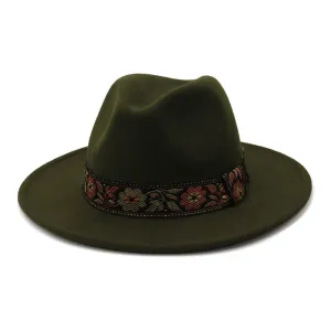 Floral Ribbon Fedora Hat stylish boater hat with ribbon on model