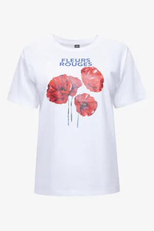 Flower Short Sleeve T-Shirt White,women t-shirt cotton,women t-shirt top,boutique women's clothing
