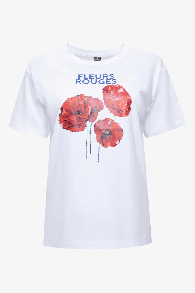 Flower Short Sleeve T-Shirt White,women t-shirt cotton,women t-shirt top,boutique women's clothing