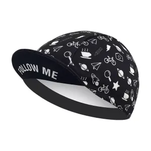 Follow Me Black Cycling Cap boater hat with bow in beach sunlight