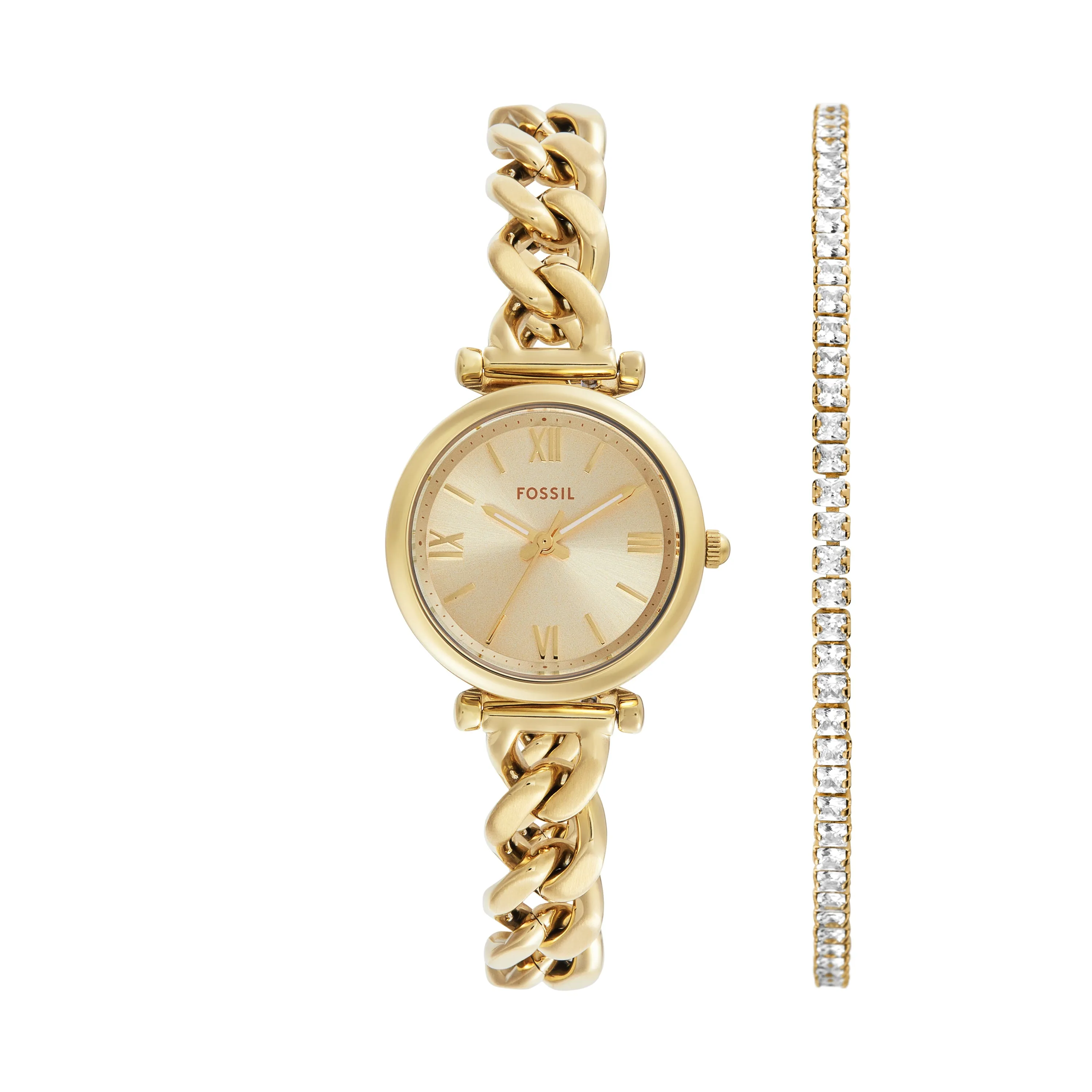 Fossil Carlie Three-Hand Stainless Steel Watch and Bracelet Set ES5387SET 