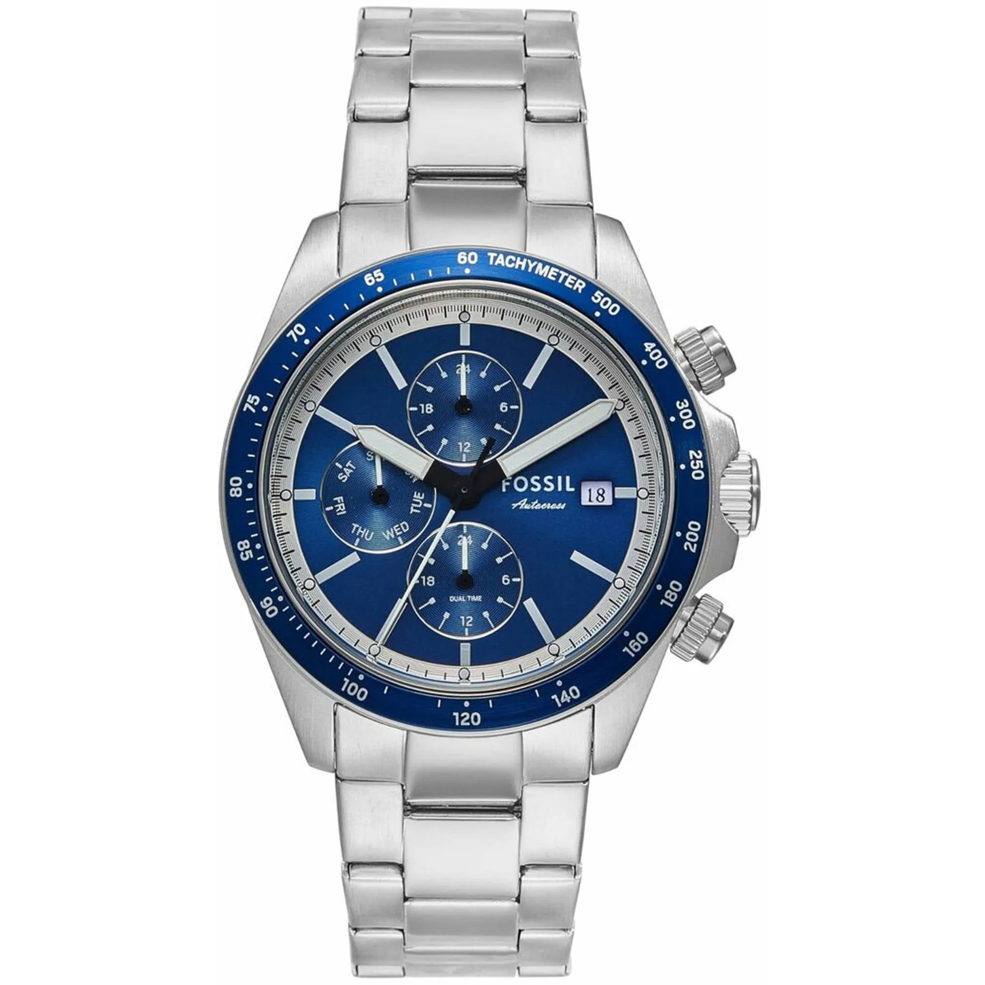 Fossil Men's Watch - Autocross Blue Dial Silver Stainless Steel Bracelet | BQ2869 
