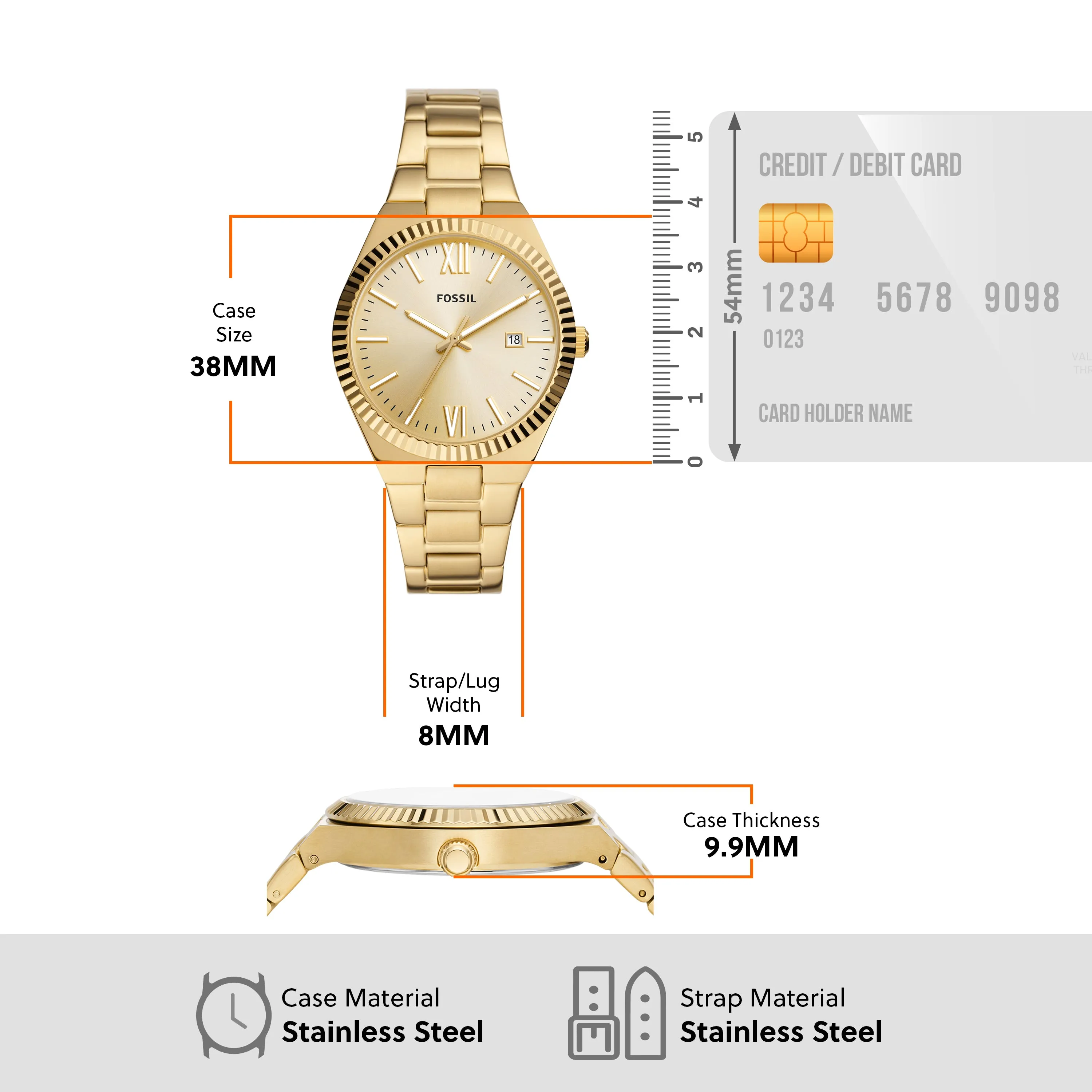 Fossil Scarlette Gold-Tone Stainless Steel Watch with Date Function ES5299