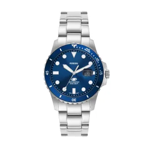 Fossil Silver Stainless Steel Blue Dial Men's Watch FS6029 