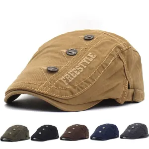 Freestyle Buttons Flat Cap boater hat with bow in beach sunlight