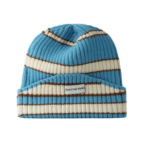 FS Striped Cotton Beanie boater hat with bow in beach sunlight