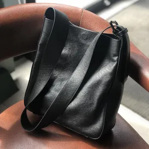 Full Grain Leather Shoulder Bag, Wide Shoulder Strap Crossbody Bag, Retro Leather Bucket Bag, Valentine Gift for her bucket bags for sale