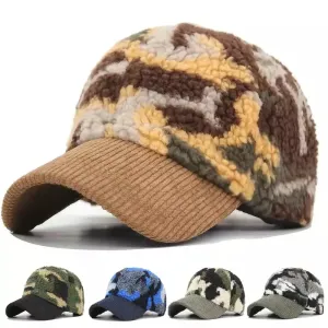 Fur Camouflage Corduroy Baseball Cap boater hat with bow in beach sunlight