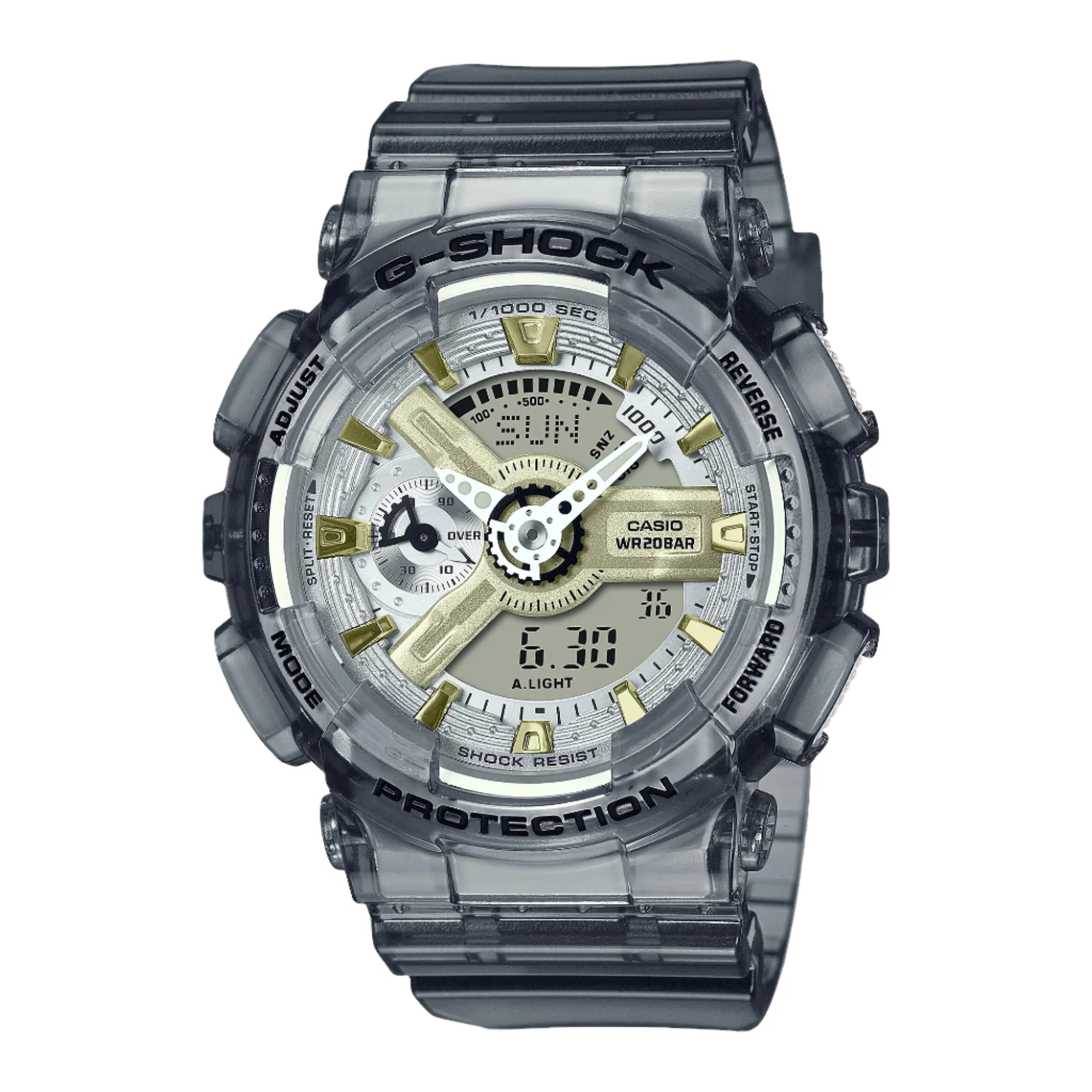 G-Shock Analog Digital Grey Dial Transparent Resin Band Watch GMAS110GS-8A 