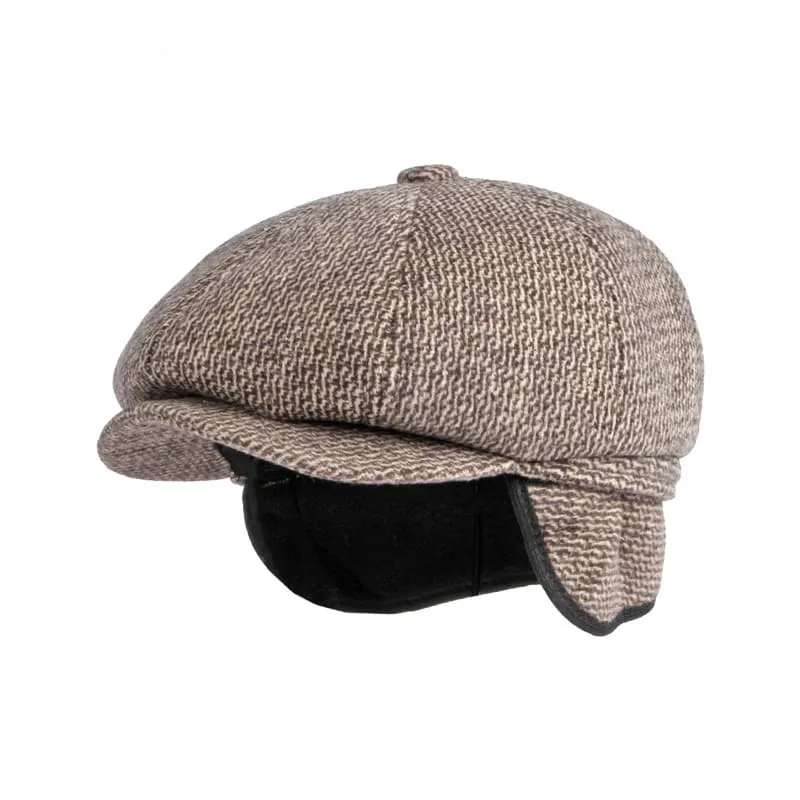 Gallagher Earflaps Newsboy Cap boater hat with bow in beach sunlight