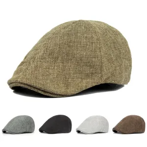 Gatsby Plain Cotton Flat Cap stylish boater hat with ribbon on model
