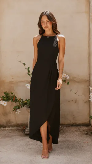 Genevieve Boat Neck Maxi Dress - Black,prom dresses,wedding guest dresses,homecoming dresses,bridesmaid dresses,cocktail dresses,women clothing,summer dresses,formal dresses,sundresses,mother of the bride dresses,quince clothing,bodycon dress,dress casual,
