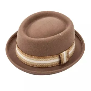 Genovese Wool Porkpie Hat boater hat with bow in beach sunlight