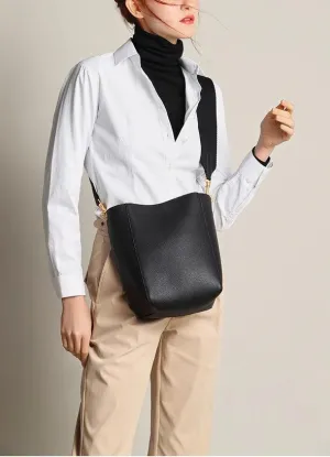 Genuine Leather Bucket Bag, Minimalist Classic Leather Tote Bag, Fashion Designer Shoulder Bag Wide Strap Tan, Green, Blue, Gift For Her bucket bags for sale