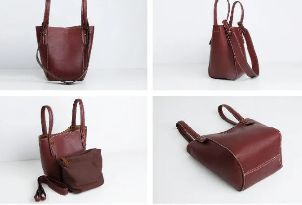 Genuine Leather Cute Bucket Bag Handbag Crossbody Bag Shoulder Bag Women Leather Purse