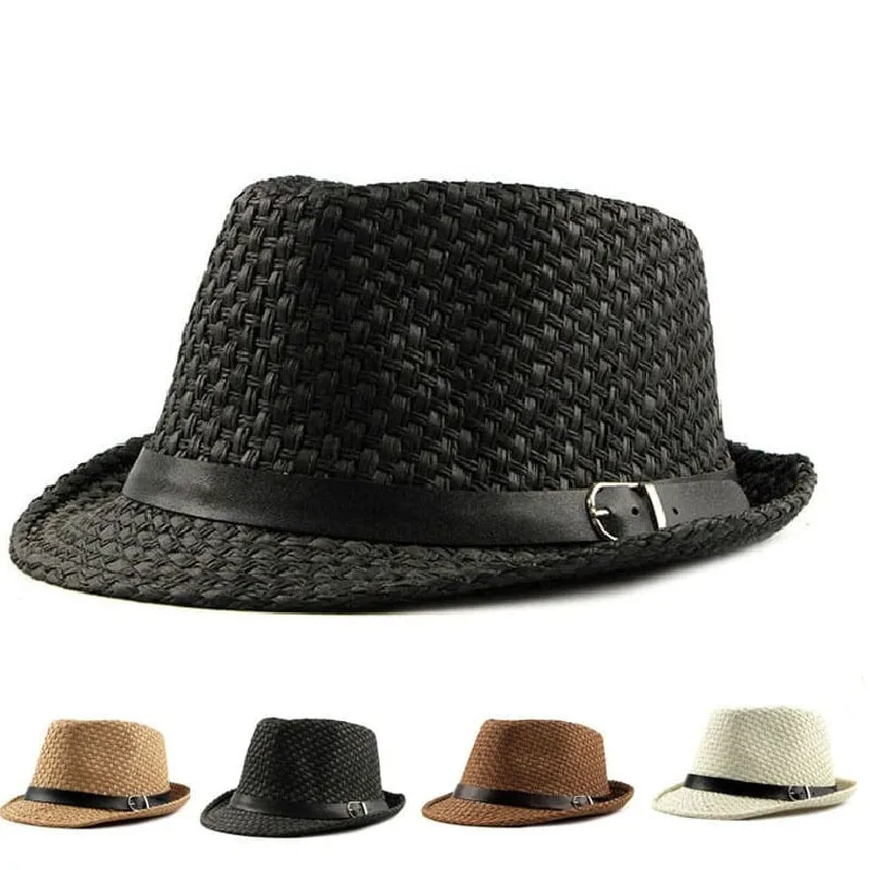 Ghelter Summer Straw Trilby Hat stylish boater hat with ribbon on model