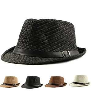 Ghelter Summer Straw Trilby Hat stylish boater hat with ribbon on model