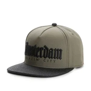 GKB Amsterdam Snapback Cap stylish boater hat with ribbon on model