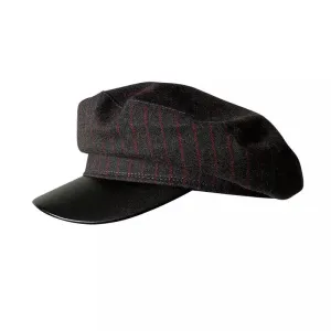 Glencoe Striped Leather Sailor Cap boater hat with bow in beach sunlight