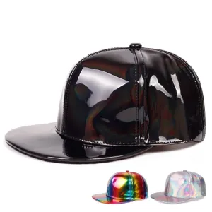 Glitter Leather Snapback Cap stylish boater hat with ribbon on model
