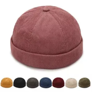 GLTR Classic Corduroy Docker Cap stylish boater hat with ribbon on model