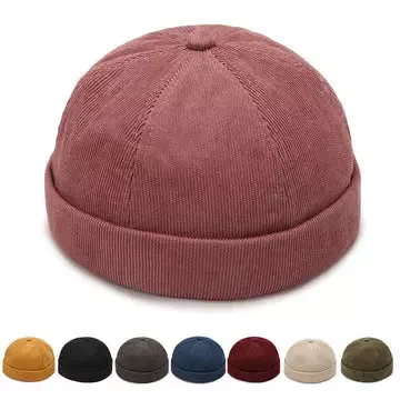 GLTR Classic Corduroy Docker Cap stylish boater hat with ribbon on model