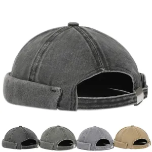 GLTR Denim Cotton Docker Cap stylish boater hat with ribbon on model