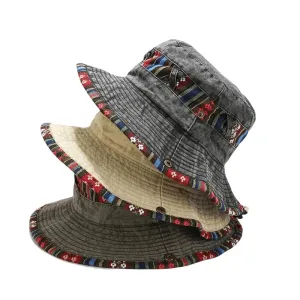 GLTR Explorer Vintage Bucket Hat stylish boater hat with ribbon on model