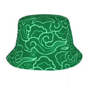 GLTR Retro Clouds Bucket Hat boater hat with bow in beach sunlight