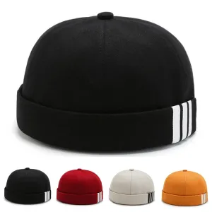 GLTR Stripes Cotton Docker Cap stylish boater hat with ribbon on model
