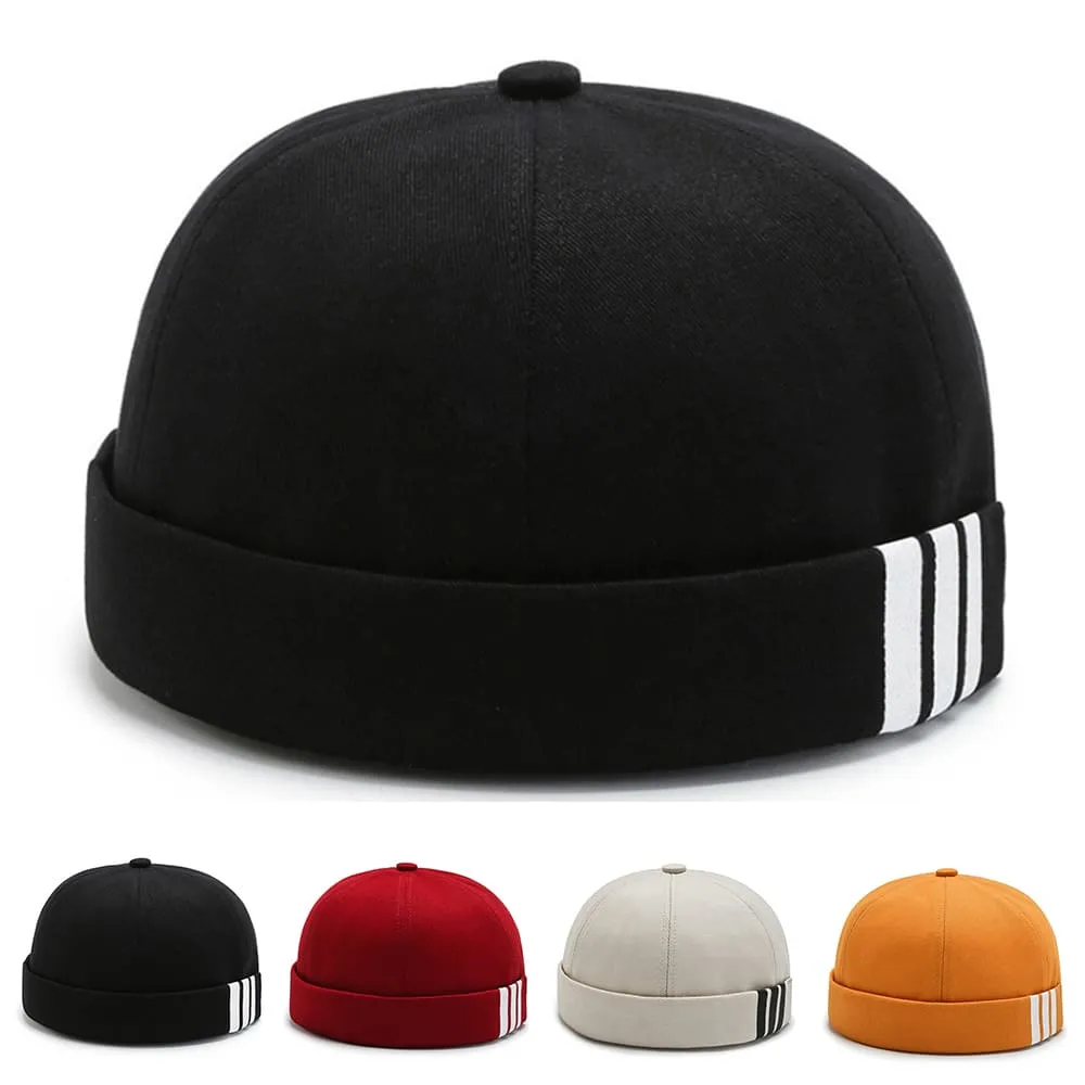 GLTR Stripes Cotton Docker Cap stylish boater hat with ribbon on model