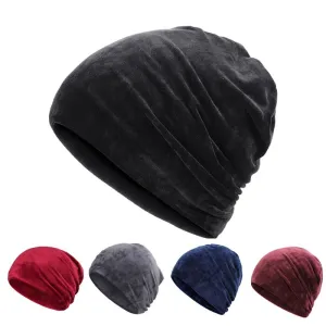 GLTR Winter Velvet Beanie stylish boater hat with ribbon on model
