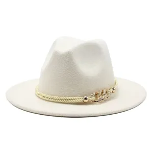 Golden Cord Felt Fedora Hat stylish boater hat with ribbon on model