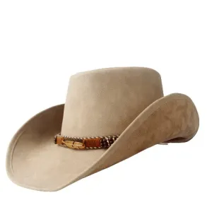 Golden Phoenix Genuine Leather Cowboy Hat stylish boater hat with ribbon on model