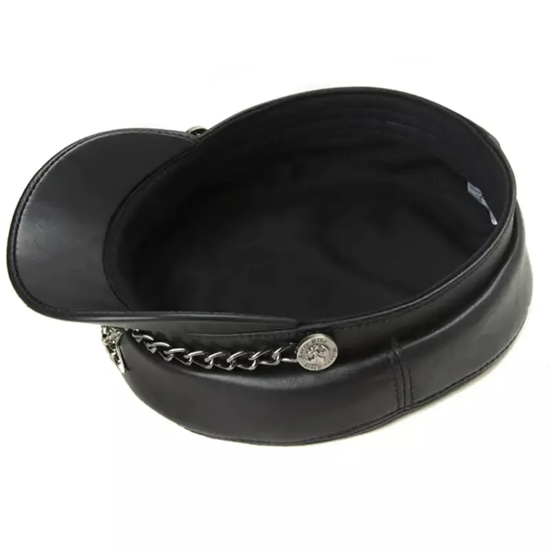 Golden Star Black Genuine Leather Sailor Cap