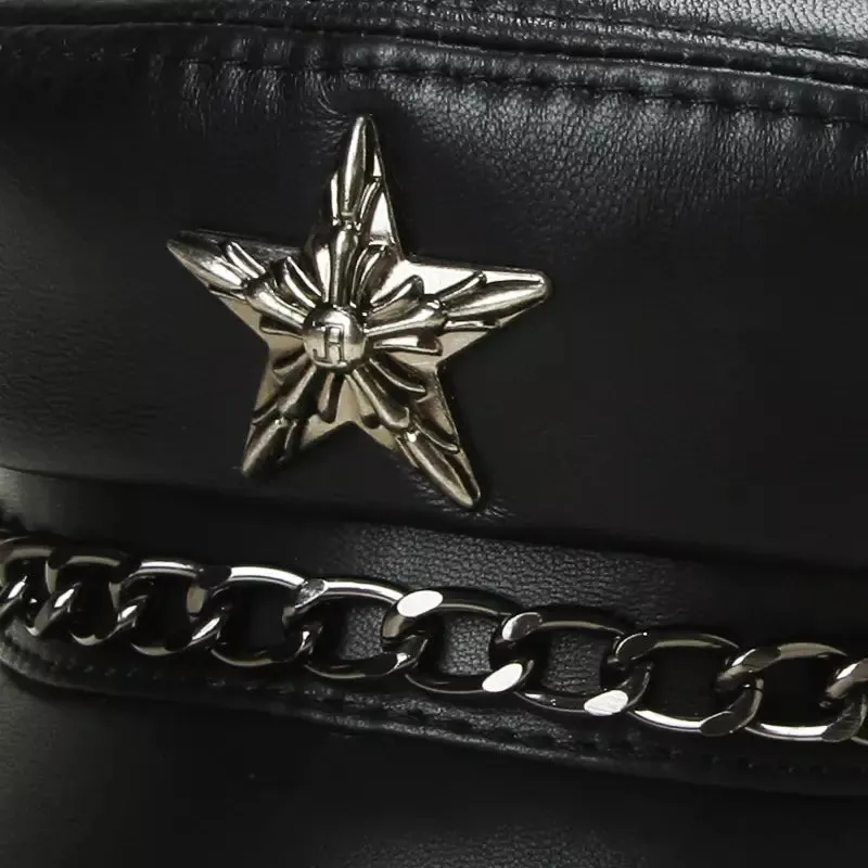 Golden Star Black Genuine Leather Sailor Cap