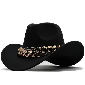 Golden Valley Wool Cowboy Hat stylish boater hat with ribbon on model