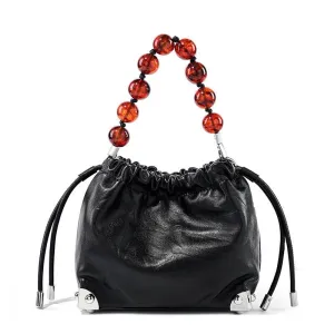 Grace Resin Handle Crossbody Beaded Bucket Bag | Leather Clutch with Floral Pleats bucket bags for sale