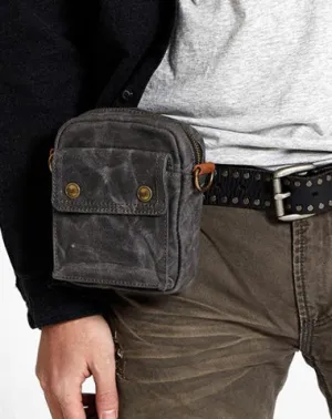 Gray Cool Canvas Mens Mini Vertical Waist Bag Belt Pouch Messenger Bags Side Bag for Men Dark Gray