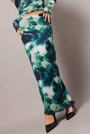 Green Abstract Midi Skirt High Rise Mesh,skirt,denim skirt,mini skirt,maxi skirt,jean skirt,skort,tennis skirt,pleated skirt,pencil skirt,bubble skirt,plisse skirt,fitted skirt,midi skirt,short skirt,short mini skirt,leather skirt,a line skirt,Split skirt