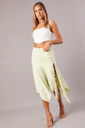 Green Handkerchief Midi Asymmetric Skirt,skirt,denim skirt,mini skirt,maxi skirt,jean skirt,skort,tennis skirt,pleated skirt,pencil skirt,bubble skirt,plisse skirt,fitted skirt,midi skirt,short skirt,short mini skirt,leather skirt,a line skirt,Split skirt