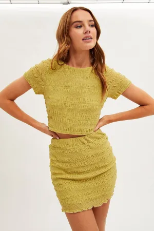 Green Mini Skirt Bodycon Mesh Textured Detail,skirt,denim skirt,mini skirt,maxi skirt,jean skirt,skort,tennis skirt,pleated skirt,pencil skirt,bubble skirt,plisse skirt,fitted skirt,midi skirt,short skirt,short mini skirt,leather skirt,a line skirt,Split s
