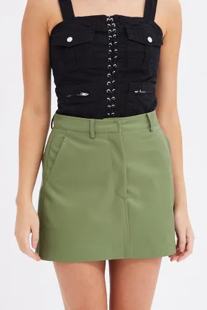 Green Mini Skirt High Rise Pocket Detail Faux Leather,skirt,denim skirt,mini skirt,maxi skirt,jean skirt,skort,tennis skirt,pleated skirt,pencil skirt,bubble skirt,plisse skirt,fitted skirt,midi skirt,short skirt,short mini skirt,leather skirt,a line skirt