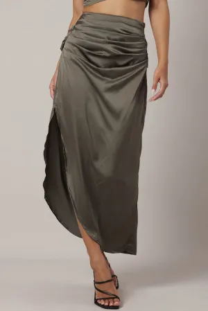 Green Ruched Maxi Skirt Draped Satin Skirt,skirt,denim skirt,mini skirt,maxi skirt,jean skirt,skort,tennis skirt,pleated skirt,pencil skirt,bubble skirt,plisse skirt,fitted skirt,midi skirt,short skirt,short mini skirt,leather skirt,a line skirt