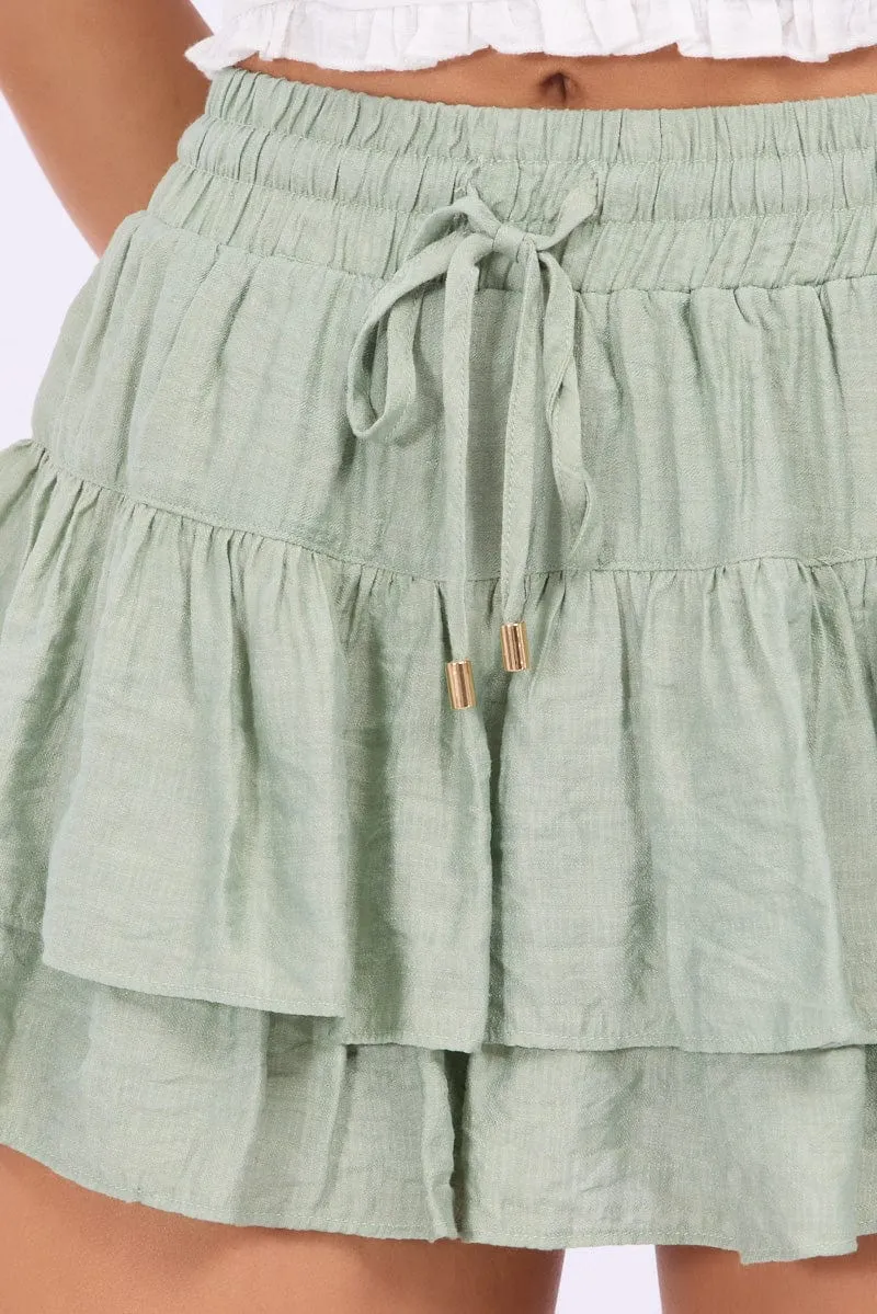Green Skort Skirt Frilled Hem Mini