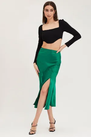 Green Slip Skirt Front Split Satin,skirt,denim skirt,mini skirt,maxi skirt,jean skirt,skort,tennis skirt,pleated skirt,pencil skirt,bubble skirt,plisse skirt,fitted skirt,midi skirt,short skirt,short mini skirt,leather skirt,a line skirt,Split skirt